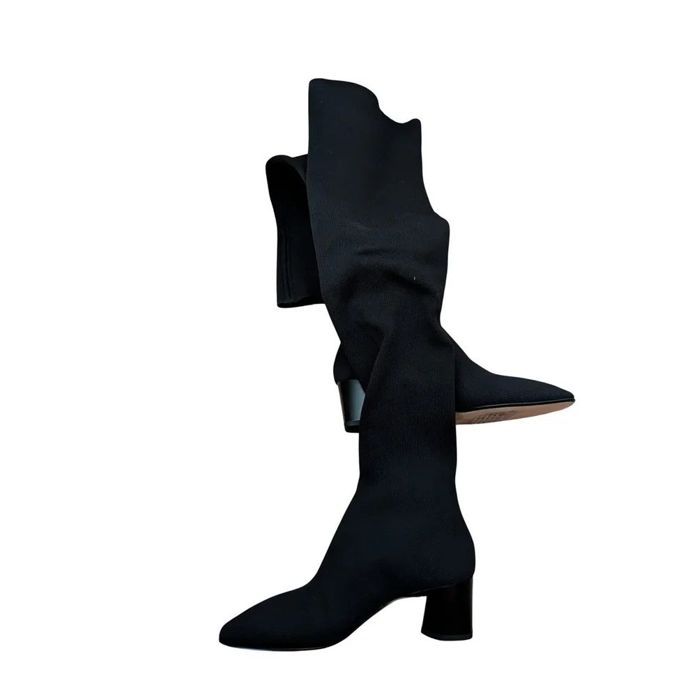 MM LaFleur The Nina Boot Black 3D-Knit Over The Knee Block Heel Italy 36‎ NEW